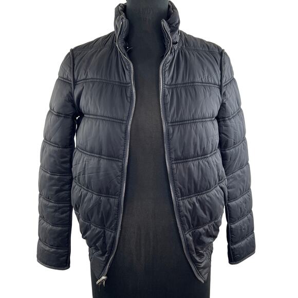 Emporio Armani Reversible Navy Blue Leather / Nylon Quilted Puffer Jacket 42 M - Picture 1 of 9